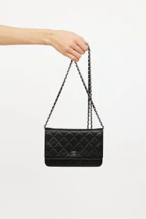 2014 Black Classic Quilted On Chain Wallet