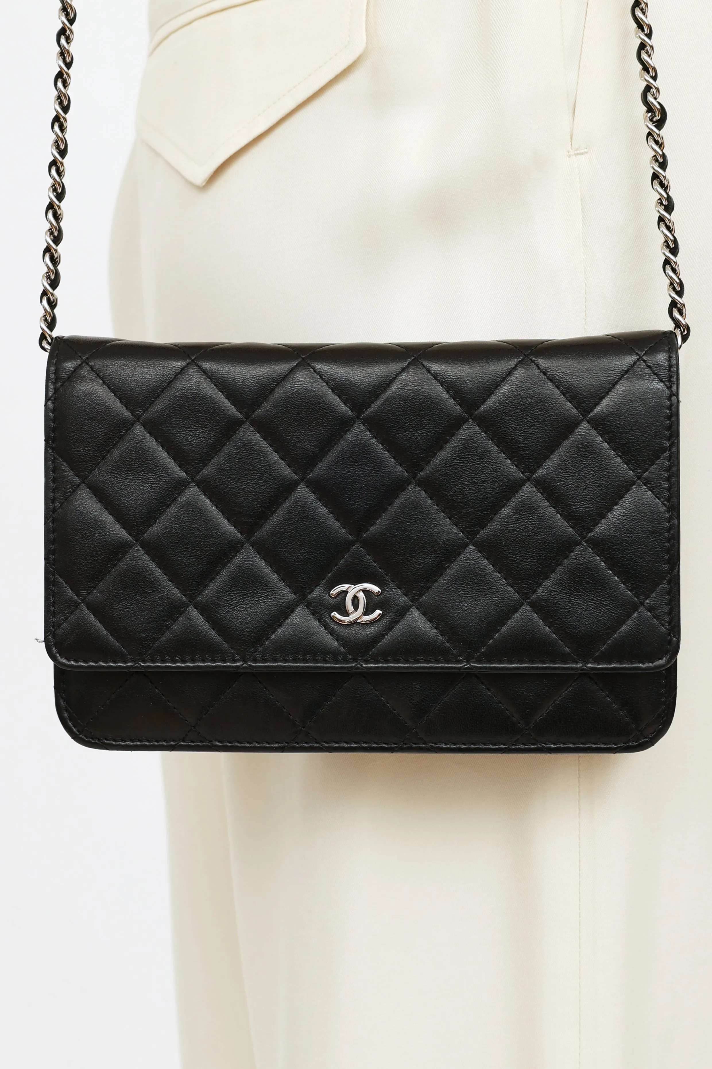 2014 Black Classic Quilted On Chain Wallet