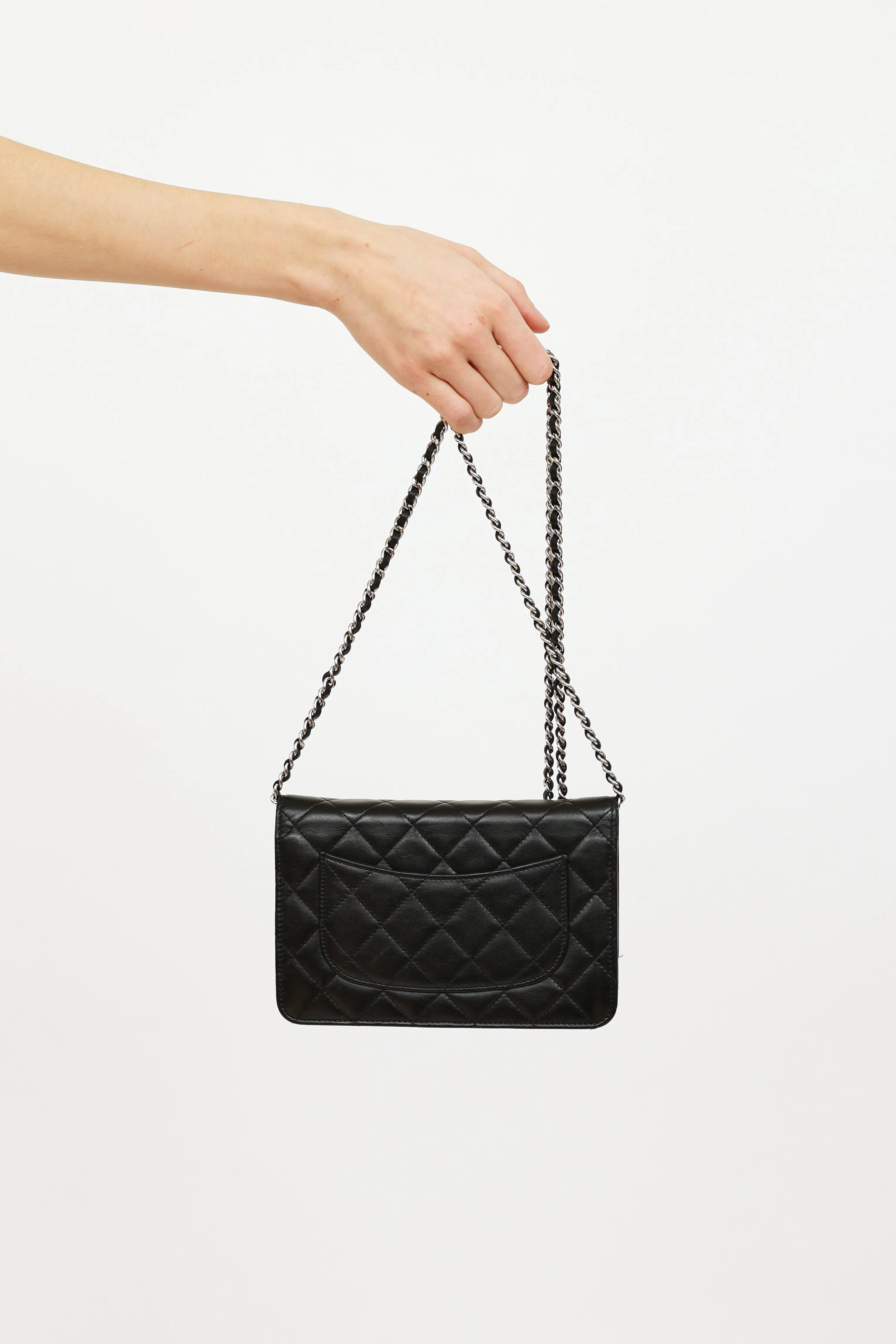 2014 Black Classic Quilted On Chain Wallet