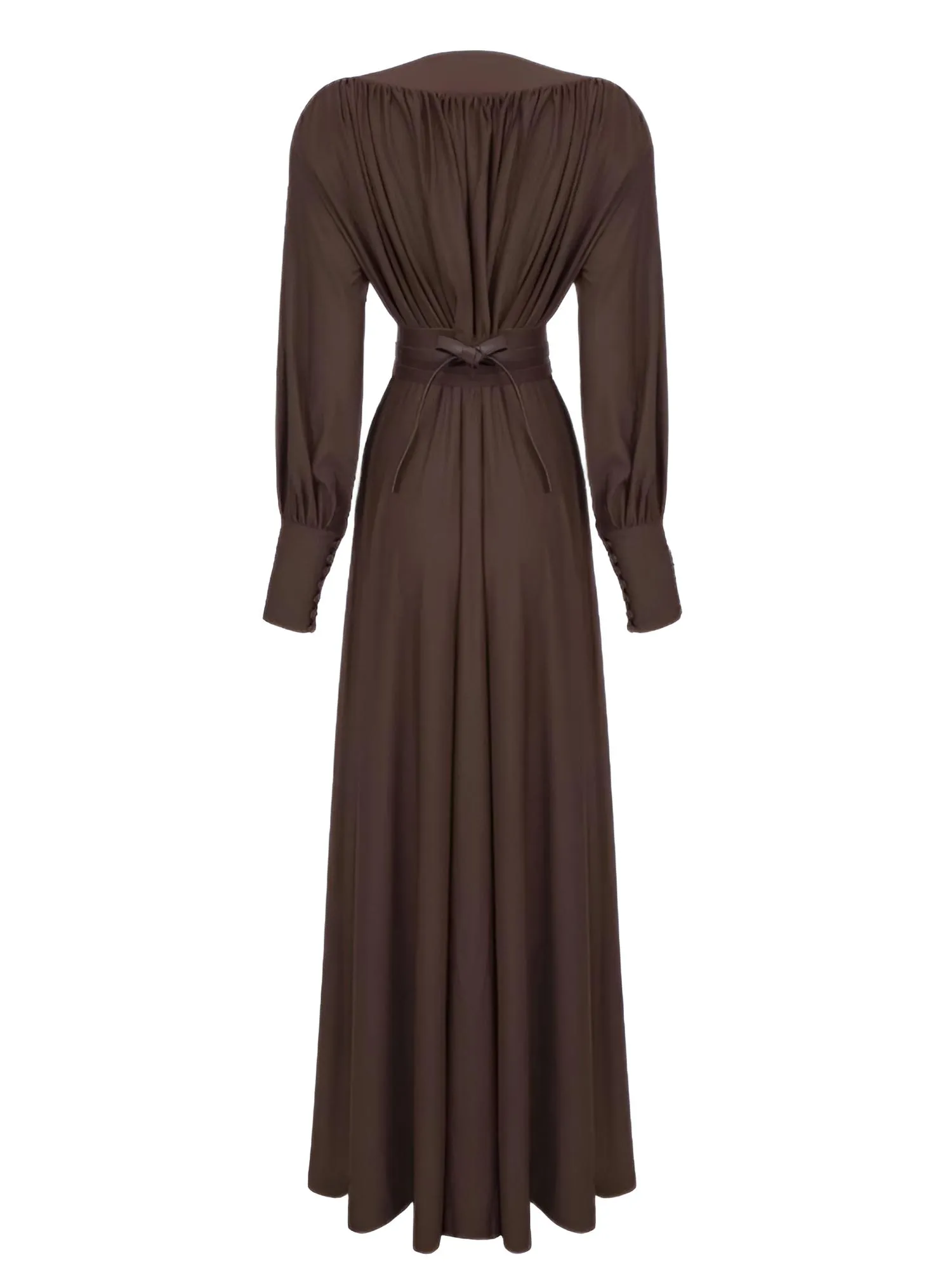 2025 Spring Fashion Dresses For Women Plunging V Neck High Waist Brown Belted Maxi Dress Wedding Party Dress