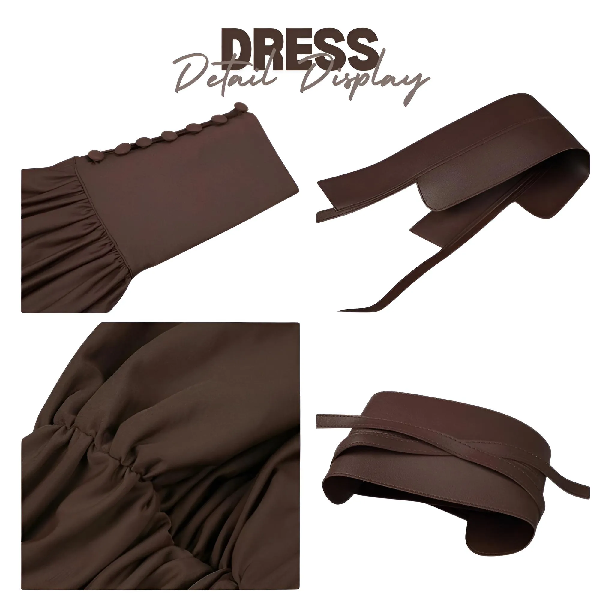 2025 Spring Fashion Dresses For Women Plunging V Neck High Waist Brown Belted Maxi Dress Wedding Party Dress