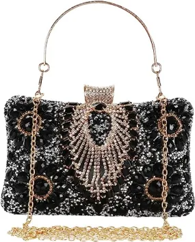Black Jewelry Stones Clutch Handbag