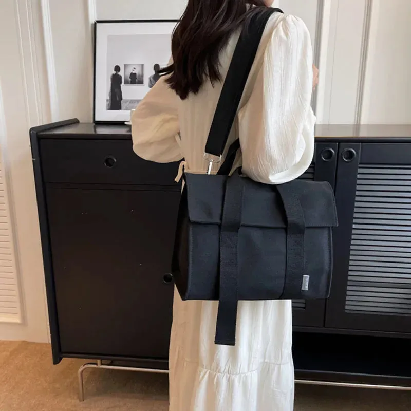 Canvas Casual Commuter Single Shoulder Bag Fashion Wide Shoulder Strap Crossbody Bag