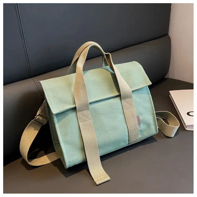 Canvas Casual Commuter Single Shoulder Bag Fashion Wide Shoulder Strap Crossbody Bag