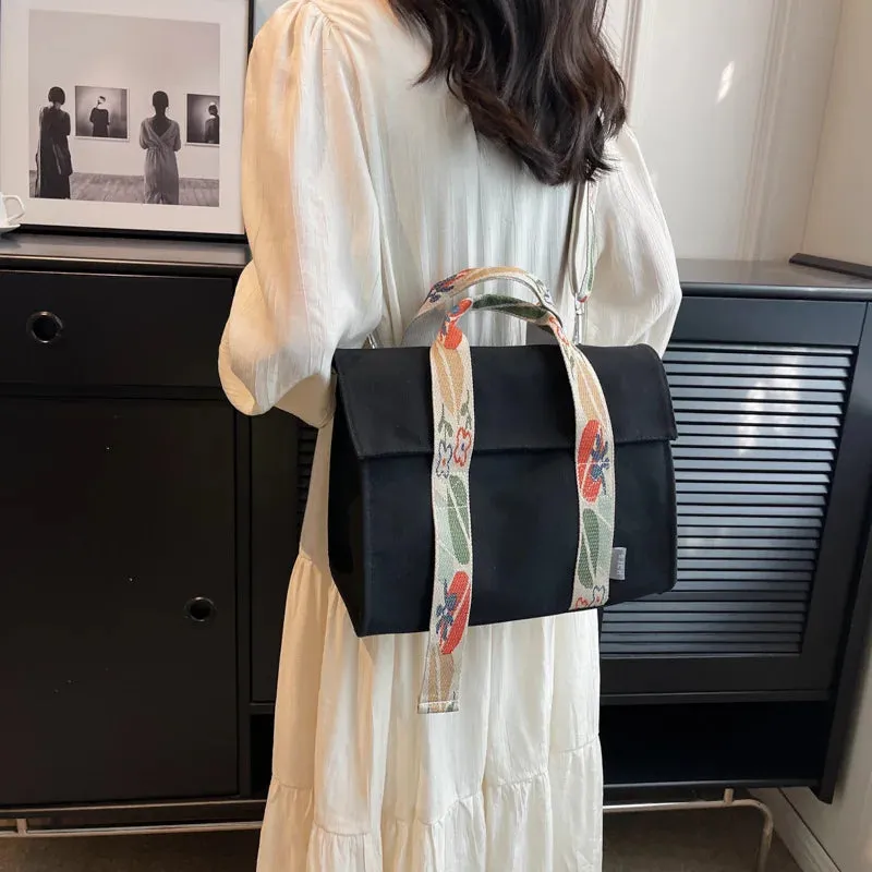Canvas Casual Commuter Single Shoulder Bag Fashion Wide Shoulder Strap Crossbody Bag