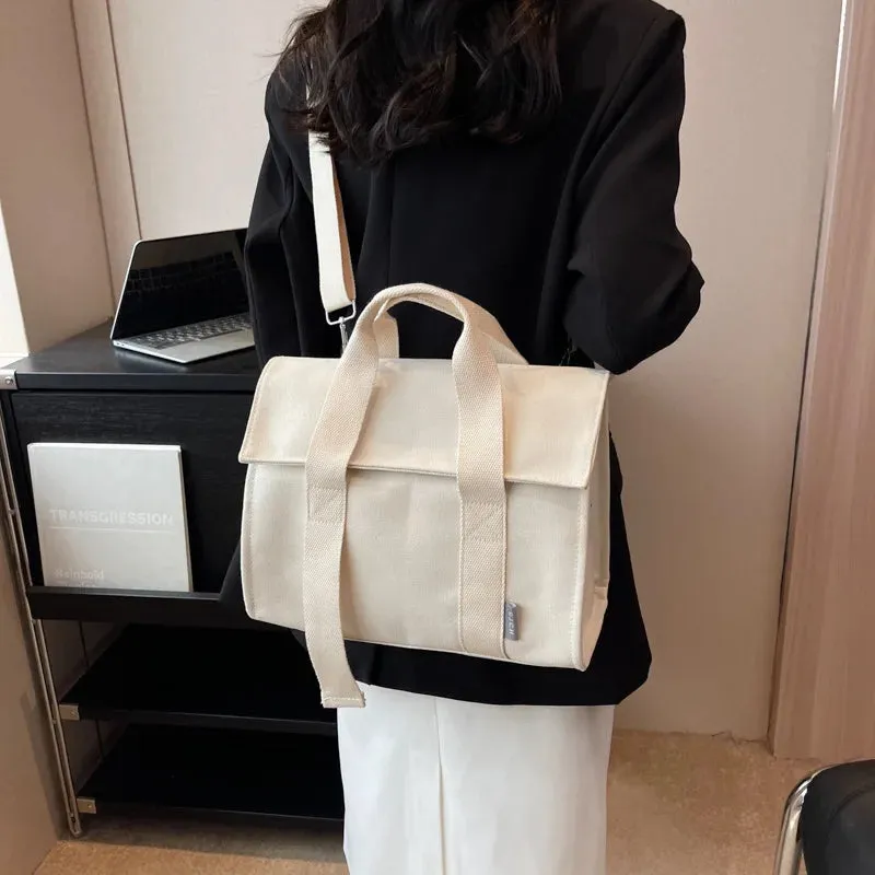 Canvas Casual Commuter Single Shoulder Bag Fashion Wide Shoulder Strap Crossbody Bag