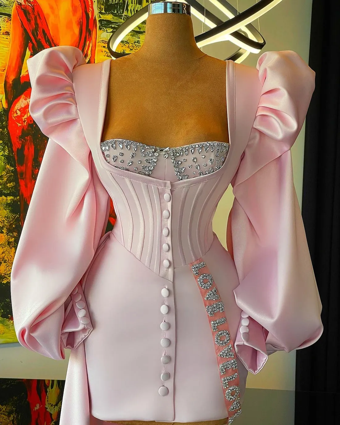 Chelsea Elegant Puff Sleeves Pink  Evening Dress