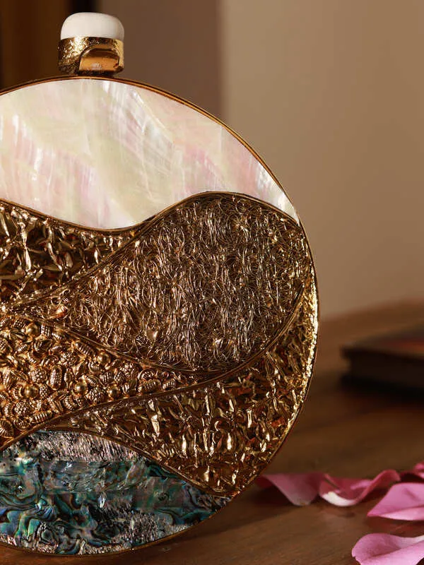 Crescent Round Mother of Pearl Clutch