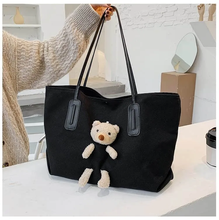 Cute bear large capacity canvas bag women's tote bag