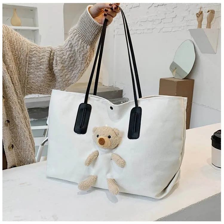 Cute bear large capacity canvas bag women's tote bag