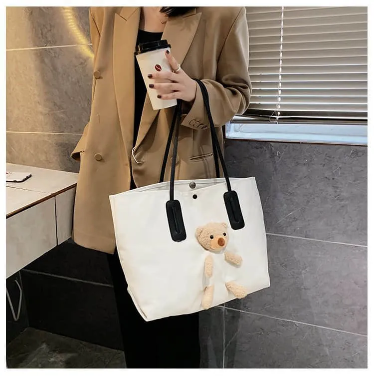 Cute bear large capacity canvas bag women's tote bag