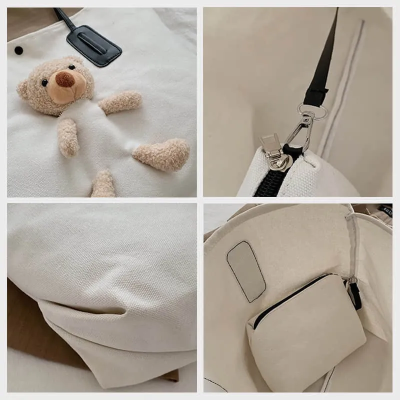 Cute bear large capacity canvas bag women's tote bag