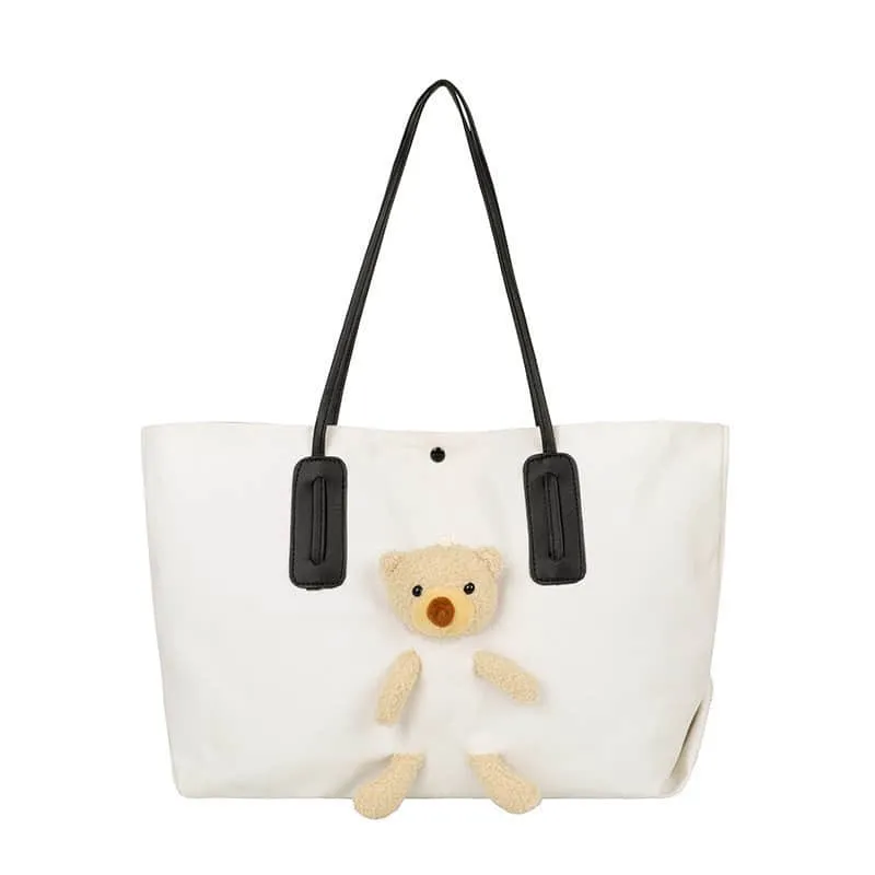 Cute bear large capacity canvas bag women's tote bag