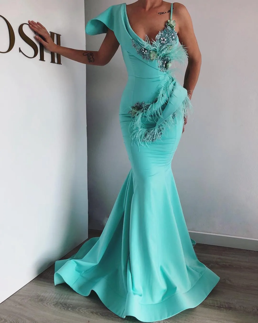 Embossed Mermaid Evening Dress
