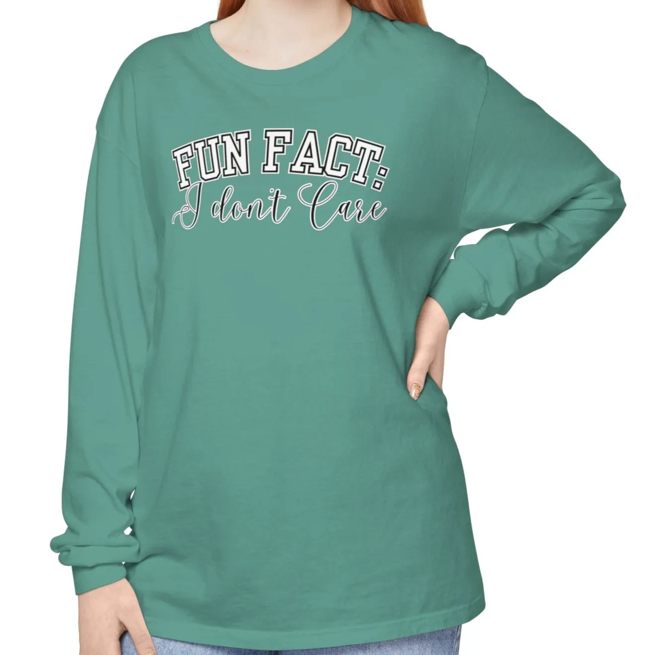 Fun Fact, I Don't Care Women's Comfort Colors Long Sleeve Tee