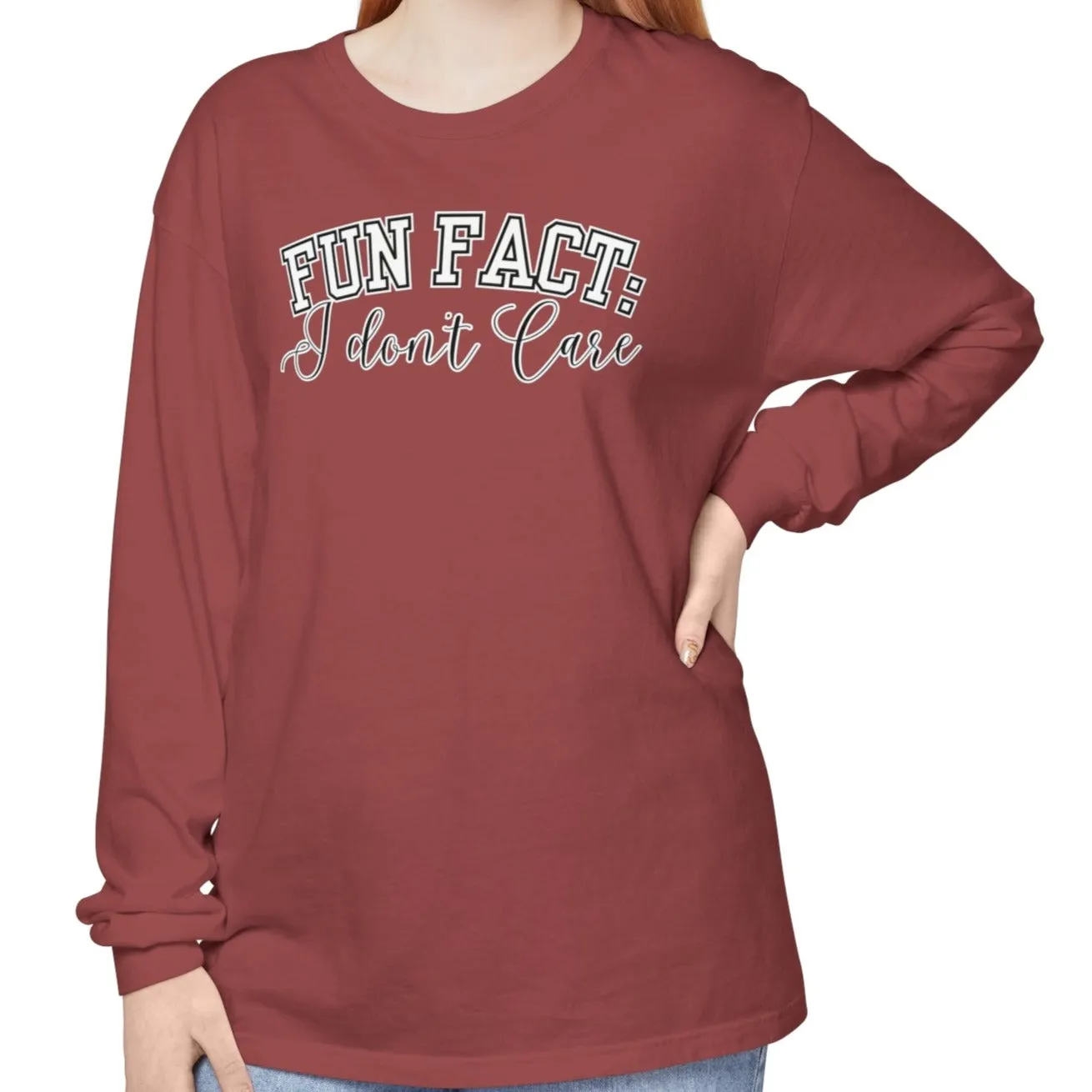 Fun Fact, I Don't Care Women's Comfort Colors Long Sleeve Tee