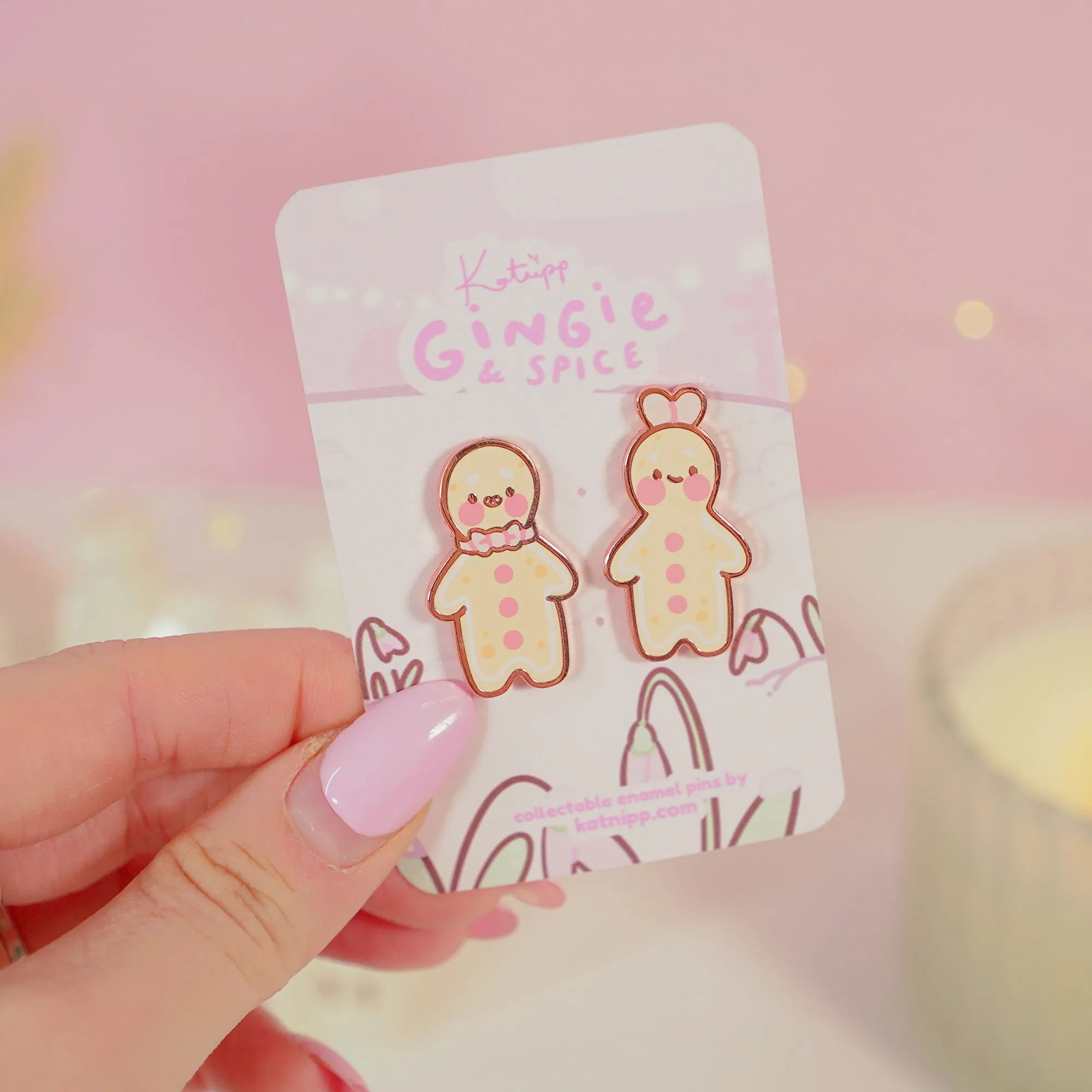 Gingie & Spice Gingerbread Character Enamel Pin Bundle | Christmas Kawaii Set | Holiday Charm Duo