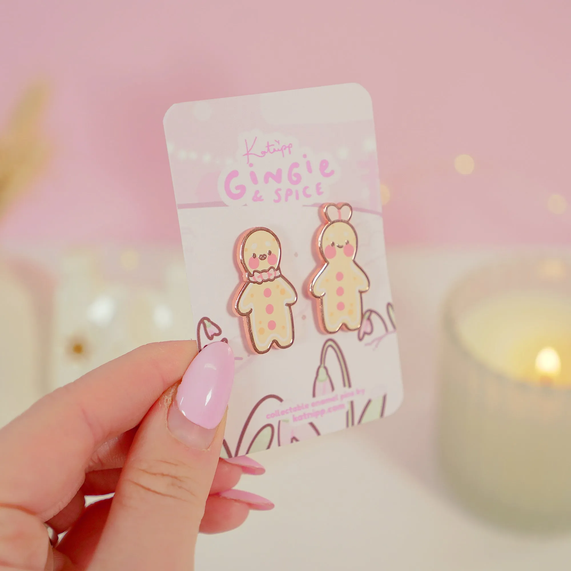 Gingie & Spice Gingerbread Character Enamel Pin Bundle | Christmas Kawaii Set | Holiday Charm Duo