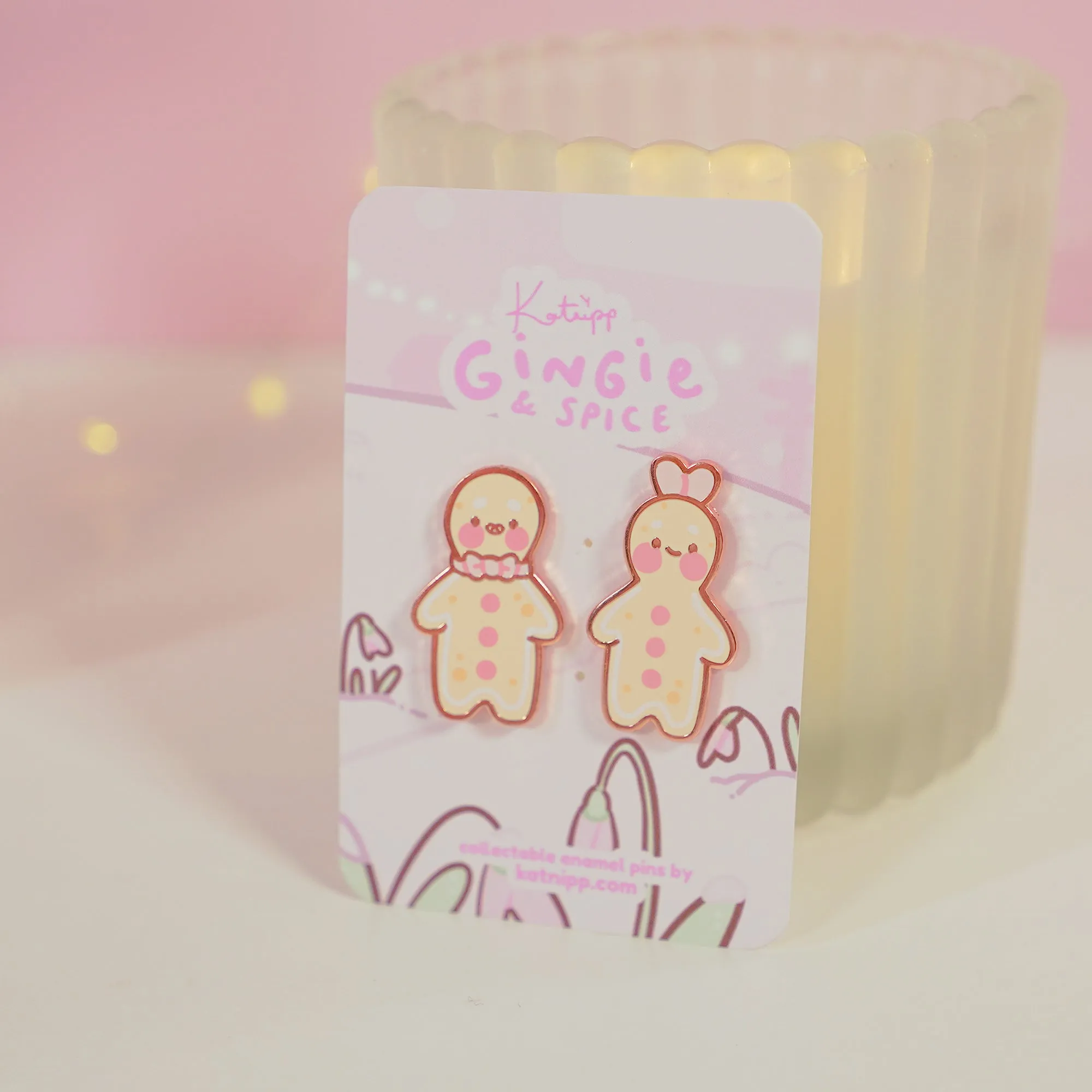Gingie & Spice Gingerbread Character Enamel Pin Bundle | Christmas Kawaii Set | Holiday Charm Duo