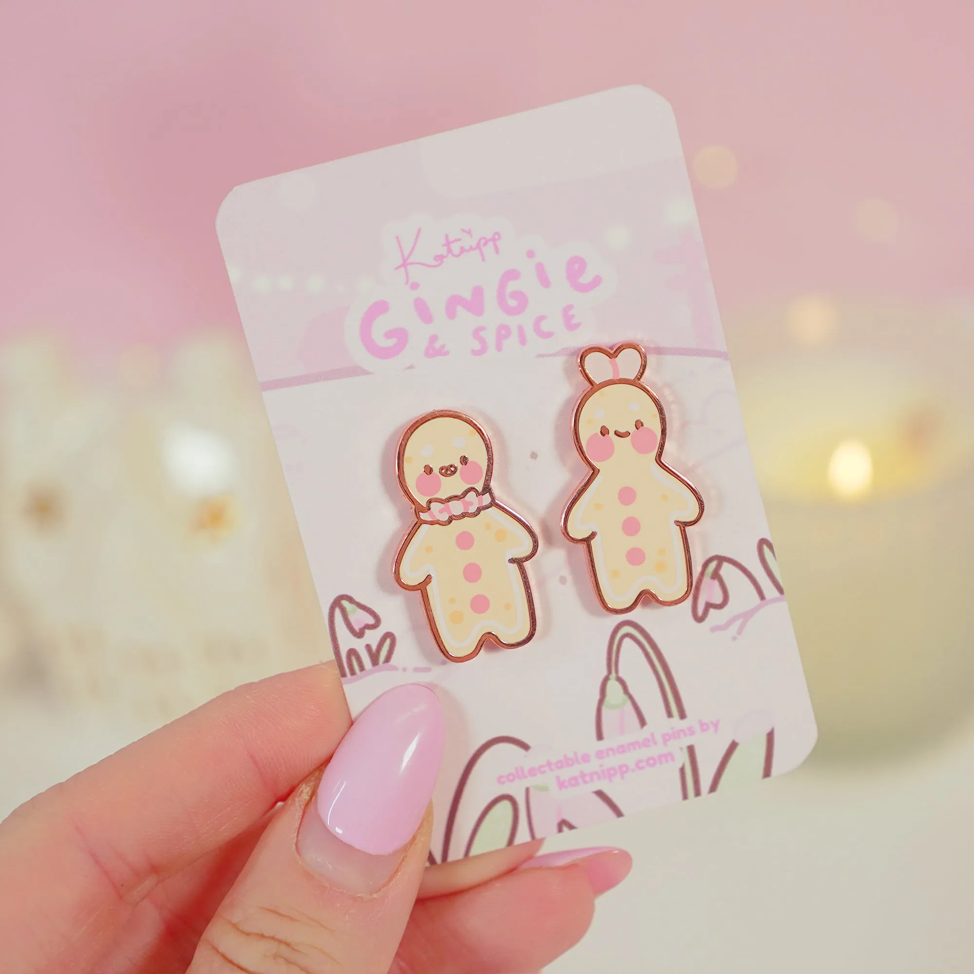 Gingie & Spice Gingerbread Character Enamel Pin Bundle | Christmas Kawaii Set | Holiday Charm Duo