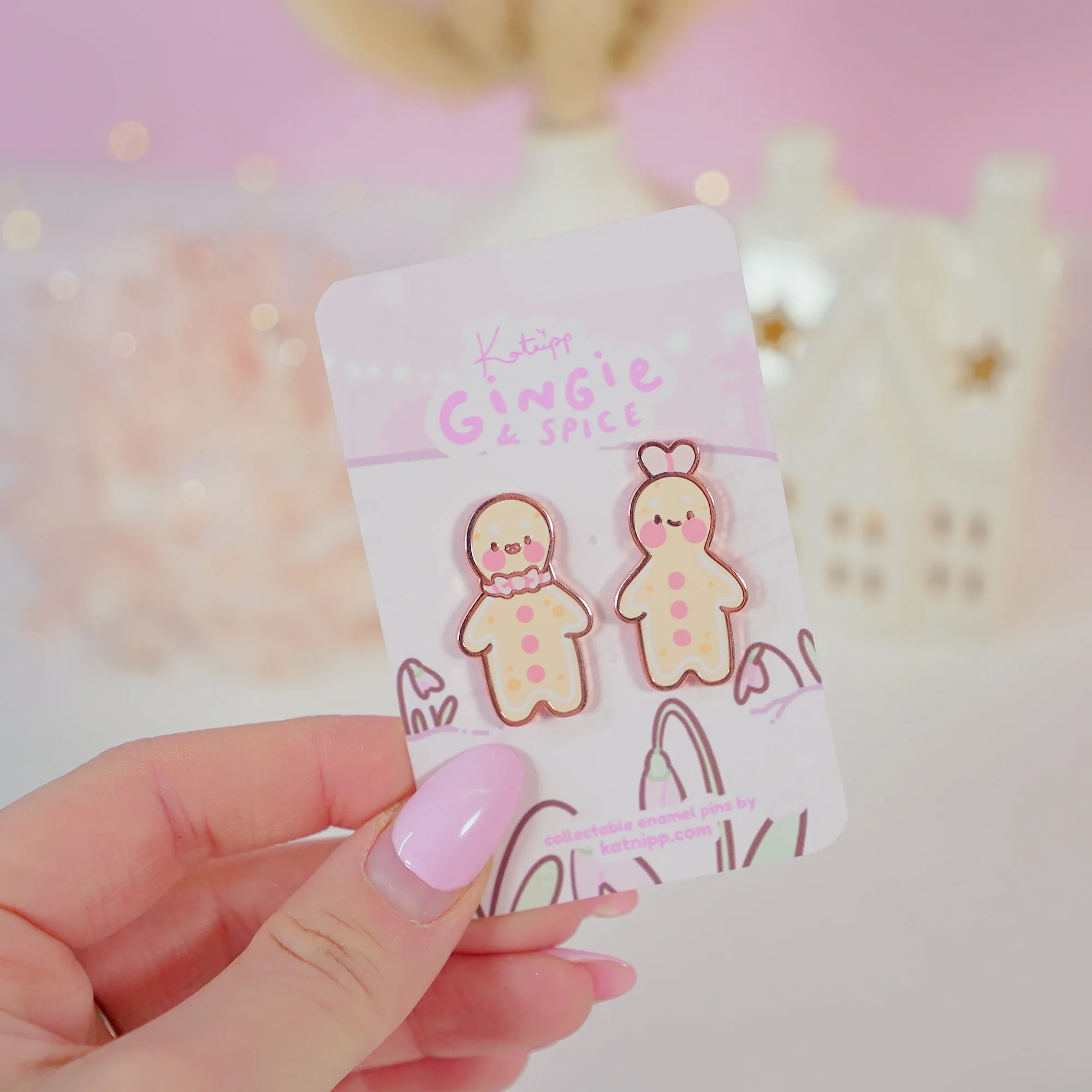 Gingie & Spice Gingerbread Character Enamel Pin Bundle | Christmas Kawaii Set | Holiday Charm Duo