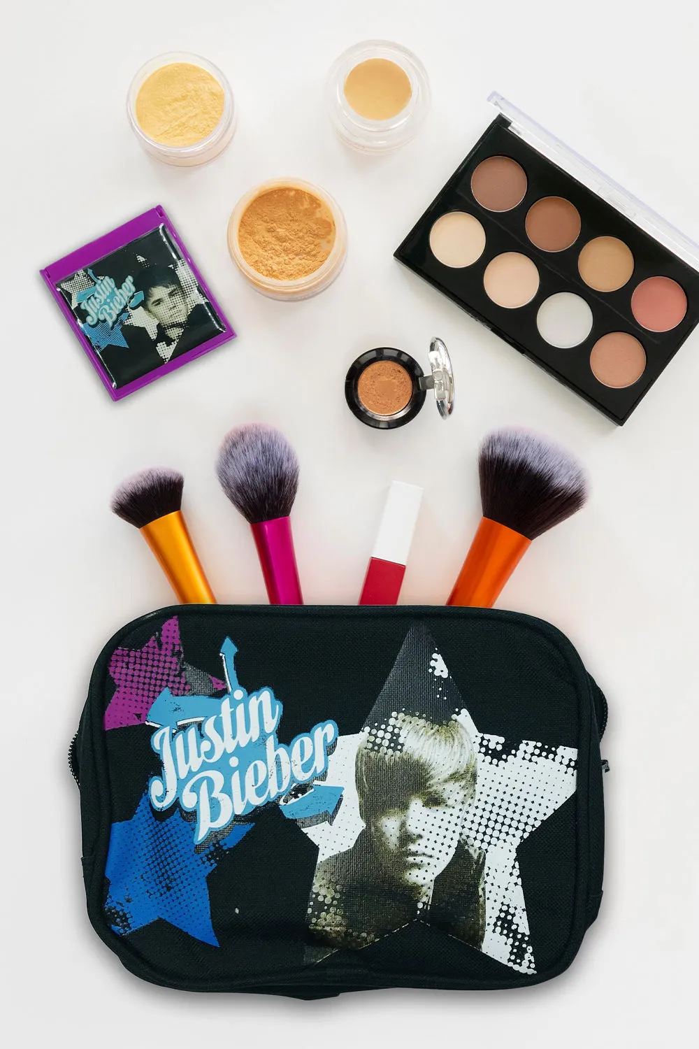 Justin Bieber Cosmetic Case Black With Zip And Compact Mirror Girls/Boys Gift Set