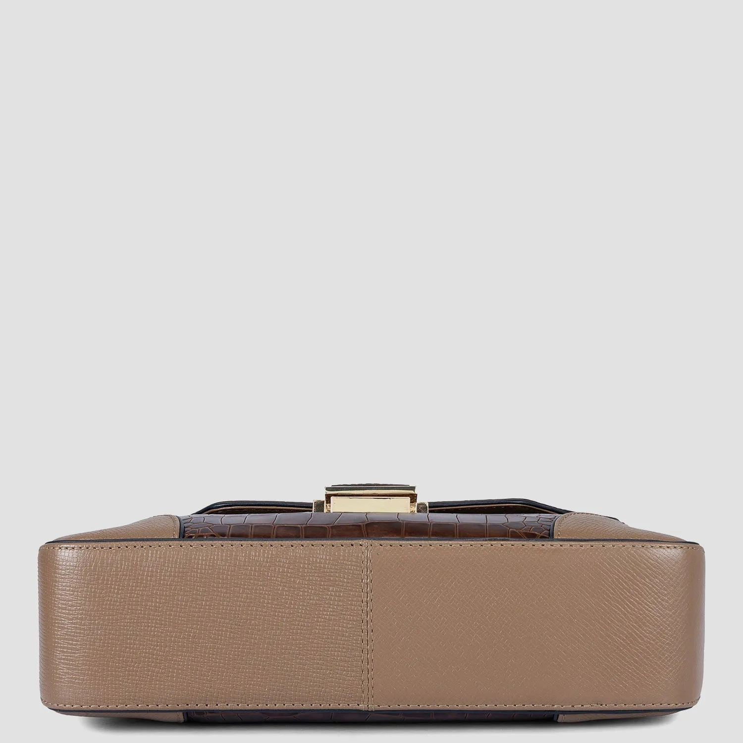 Medium Croco Franzy Leather Satchel - Brown
