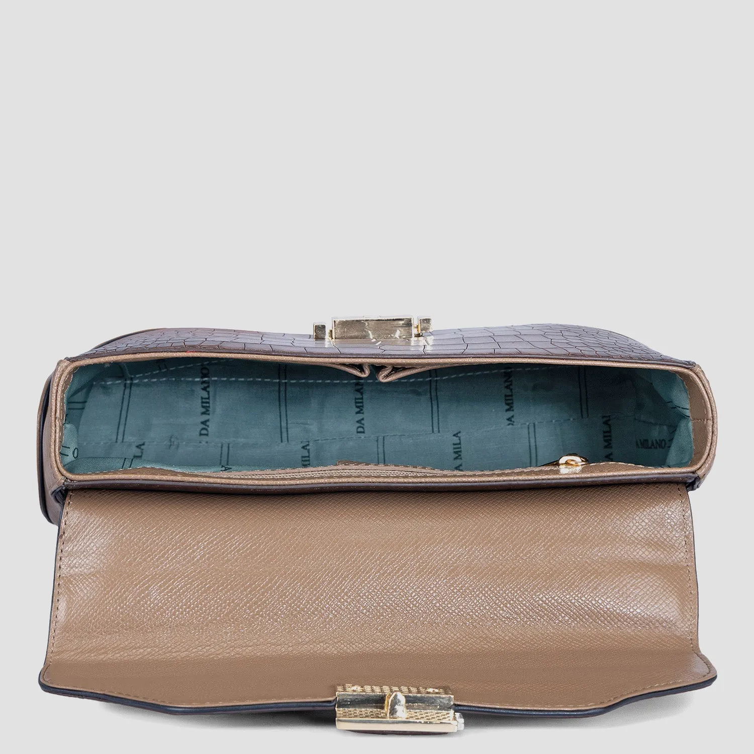 Medium Croco Franzy Leather Satchel - Brown