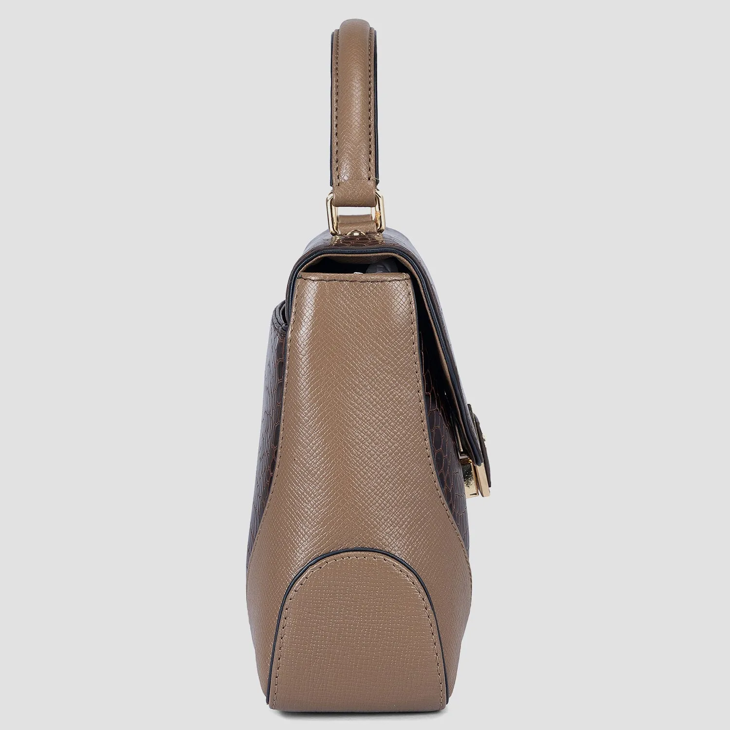 Medium Croco Franzy Leather Satchel - Brown