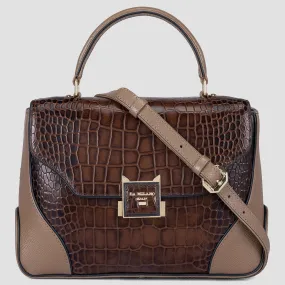 Medium Croco Franzy Leather Satchel - Brown