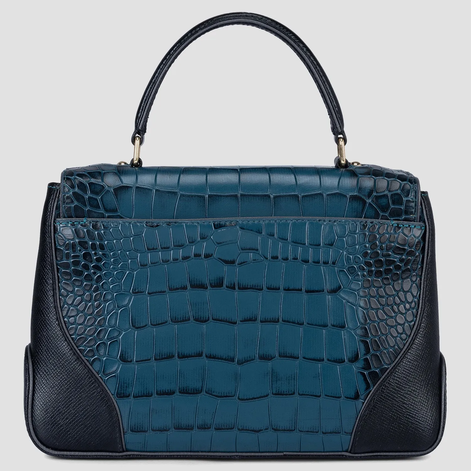 Medium Croco Franzy Leather Satchel - Ocean
