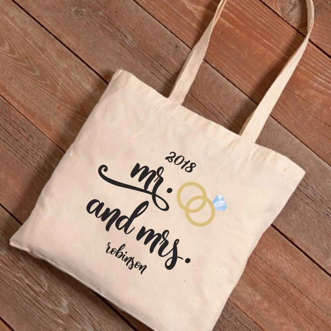 Mr. & Mrs. Wedding Rings Canvas Tote