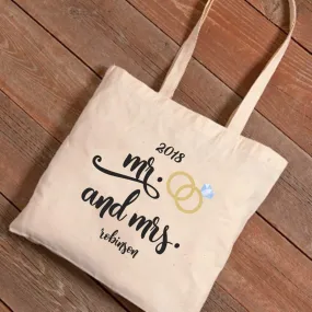 Mr. & Mrs. Wedding Rings Canvas Tote