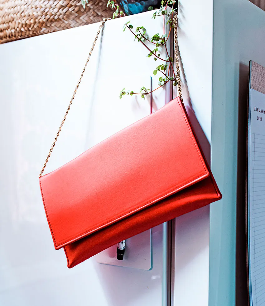 NEVE Envelope Clutch in Red Satin