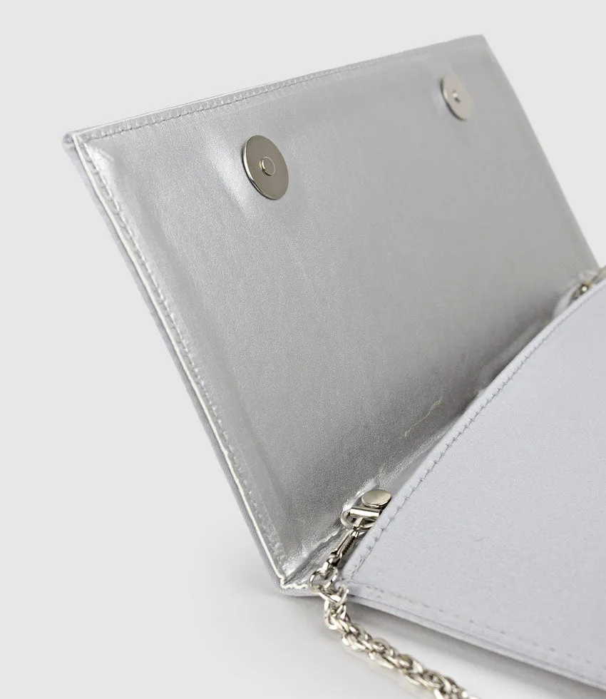 NEVE Envelope Clutch in Silver Satin