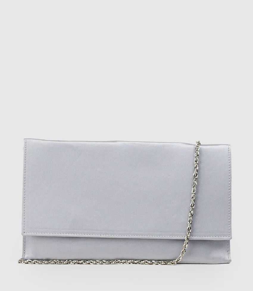 NEVE Envelope Clutch in Silver Satin