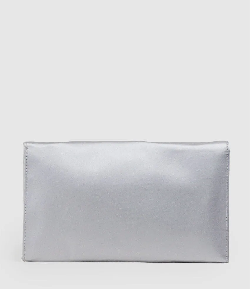 NEVE Envelope Clutch in Silver Satin