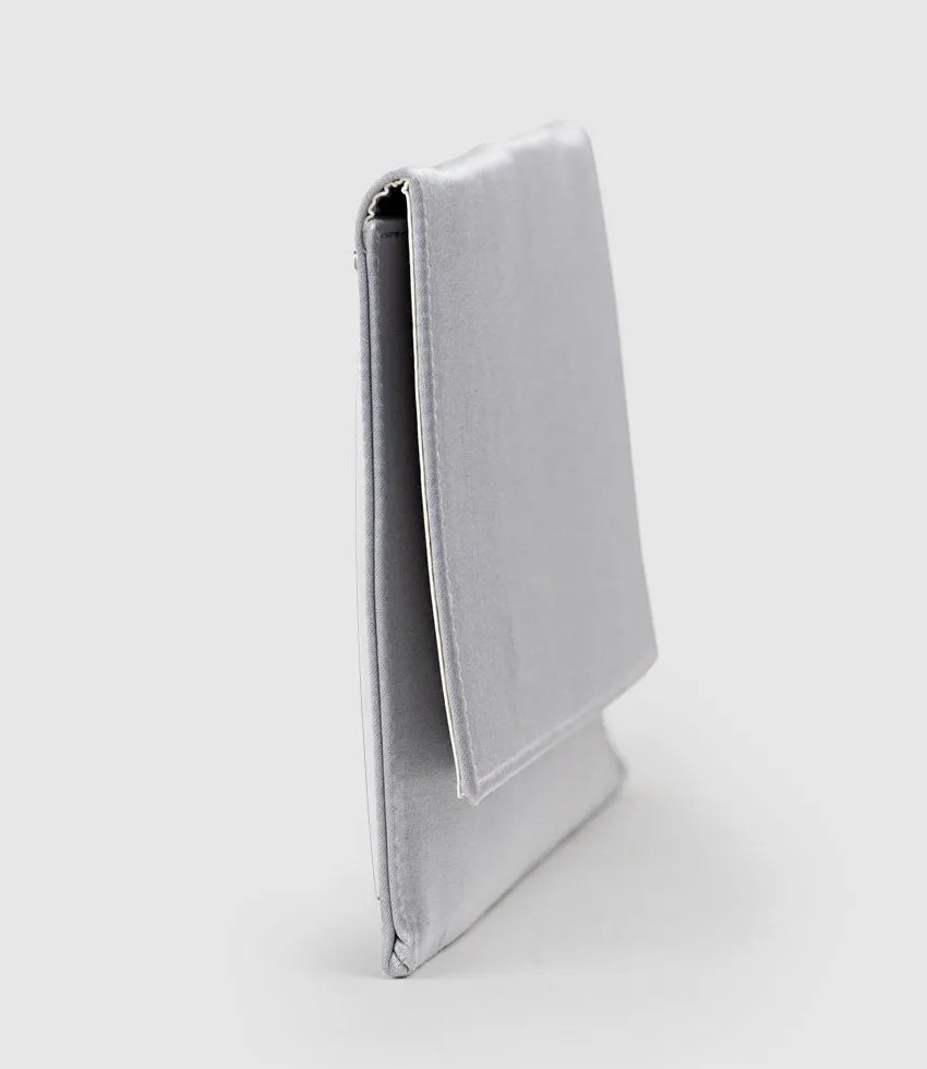 NEVE Envelope Clutch in Silver Satin