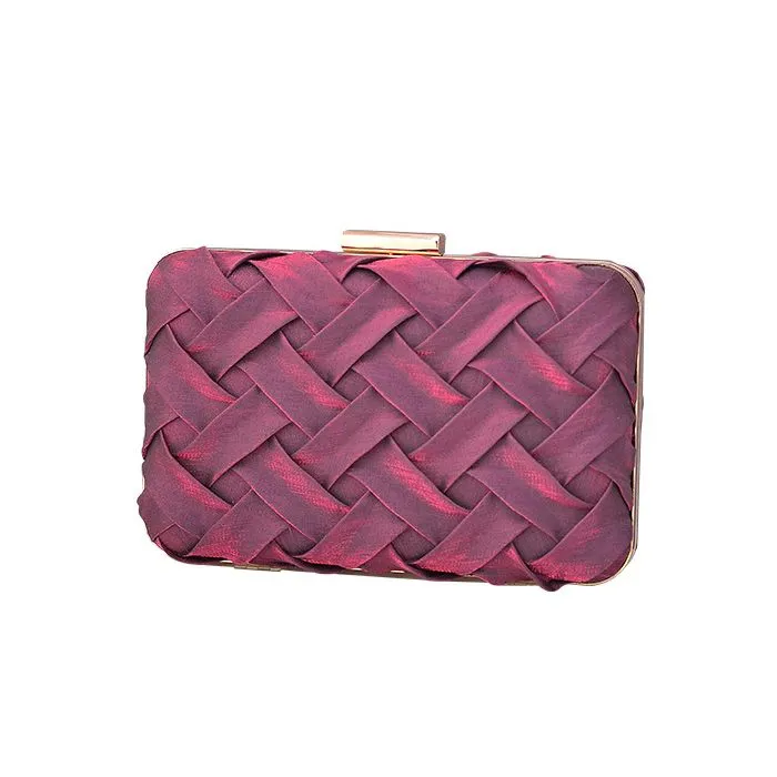 Purple Satin Weave Box Clutch Bag