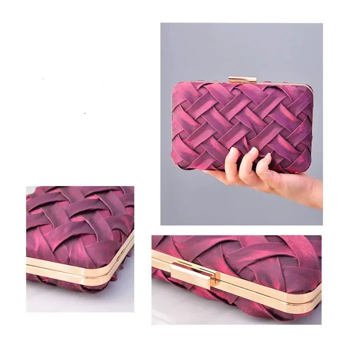 Purple Satin Weave Box Clutch Bag
