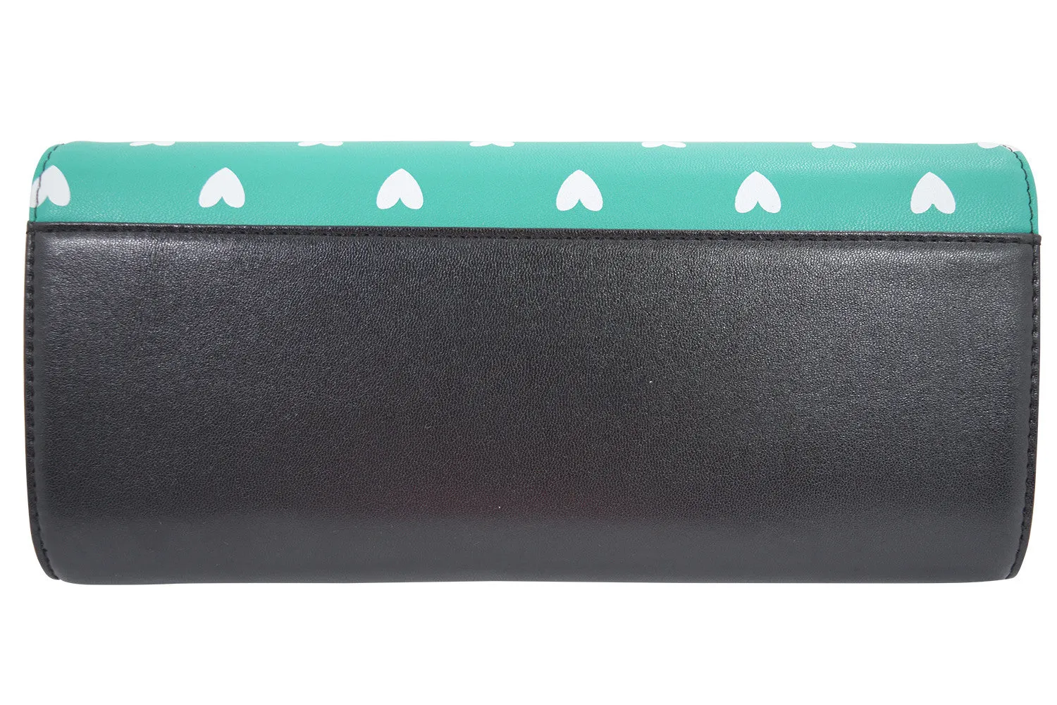 Retro Kitty Love Large Mint Green Clutch Wallet Crossbody Purse