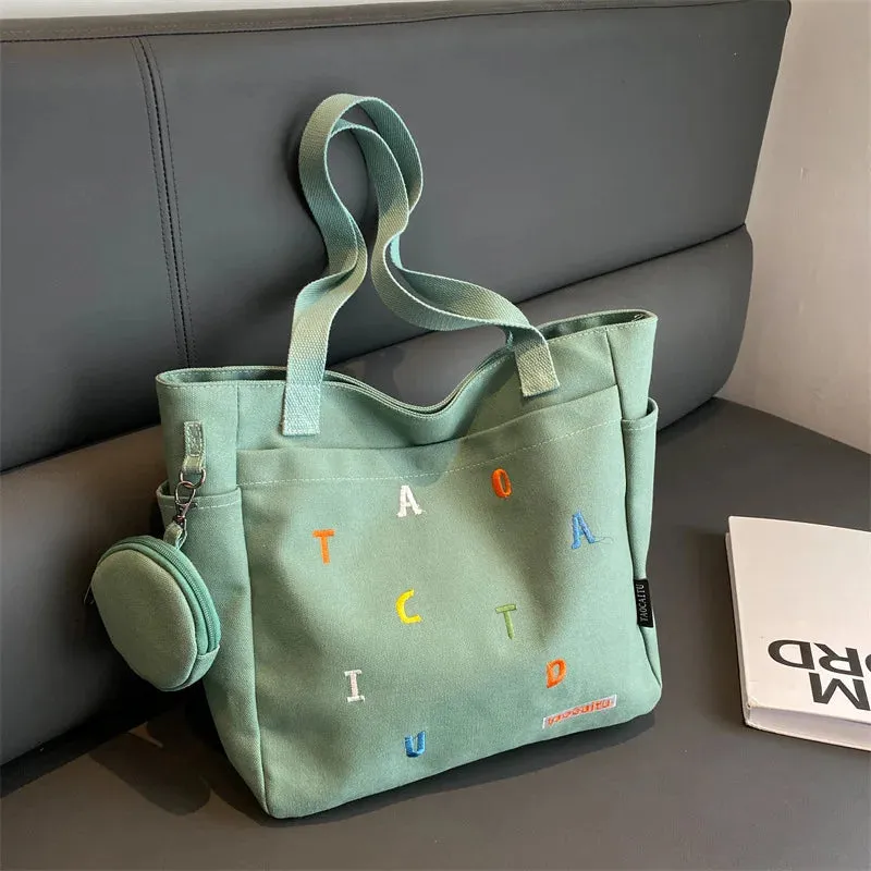 Student Class Commuting Shoulder Bag Women's Canvas Large Capacity Tote Bag Versatile Simple Shoulder Handbag