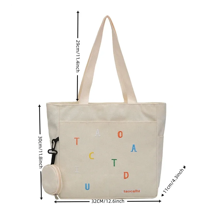 Student Class Commuting Shoulder Bag Women's Canvas Large Capacity Tote Bag Versatile Simple Shoulder Handbag