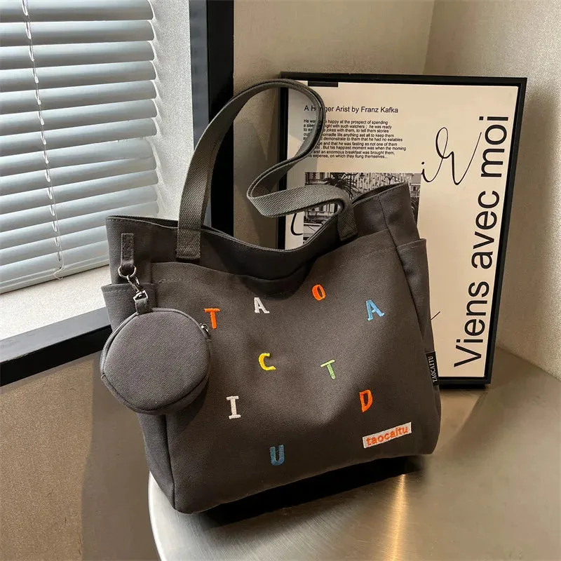 Student Class Commuting Shoulder Bag Women's Canvas Large Capacity Tote Bag Versatile Simple Shoulder Handbag