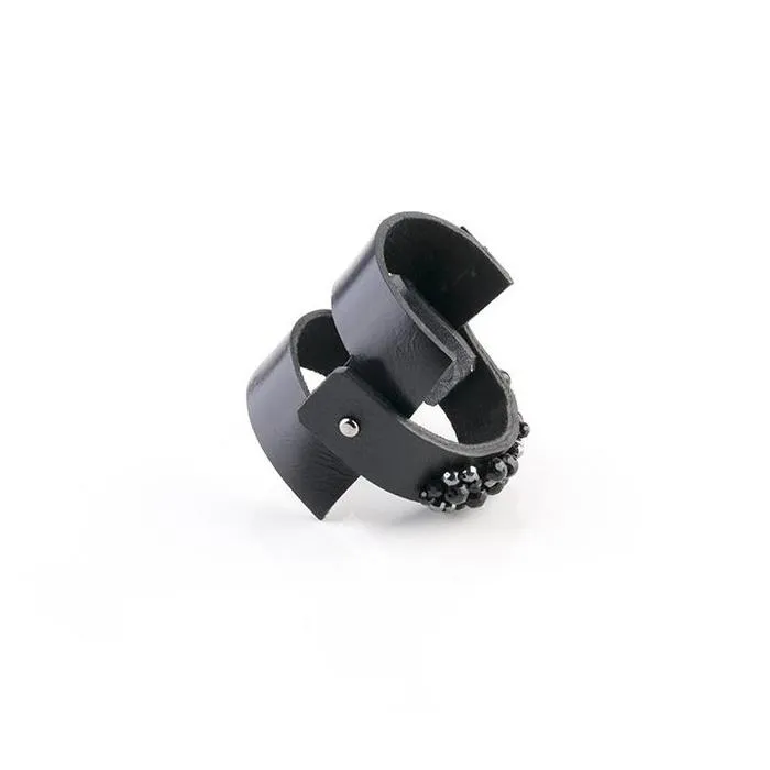 The Trendy Black Leather Cuff With Beads