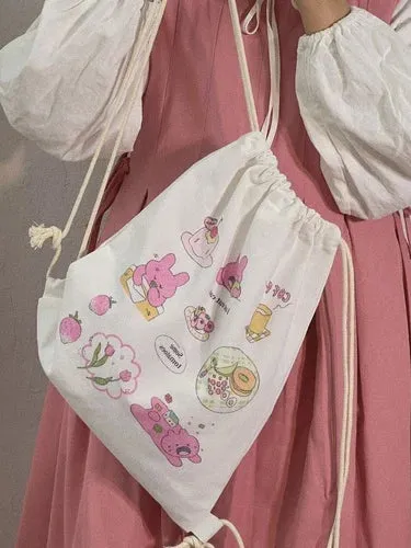 UAKISS  -  Girls Cartoon Print Harajuku Sweet Schoolbags Kawaii Cute Fashion Casual Shoulder Bags Women Japanese Canvas Backpacks Y2k 2024