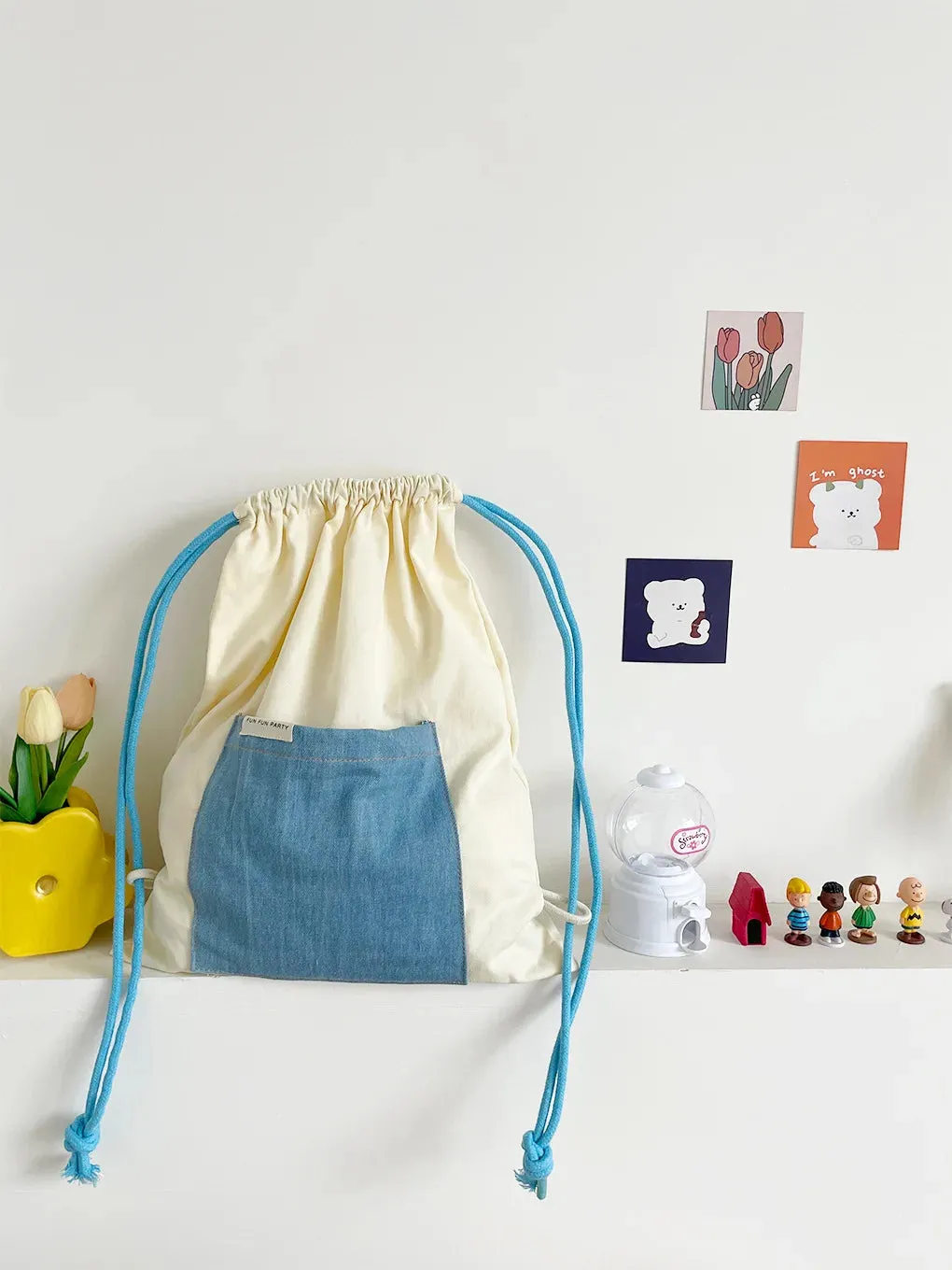 UAKISS  -  Patchwork Contrast Color Drawstring Canvas Bags Streetwear Women All Match Schoolbags Japanese Students Casual Backpacks Female