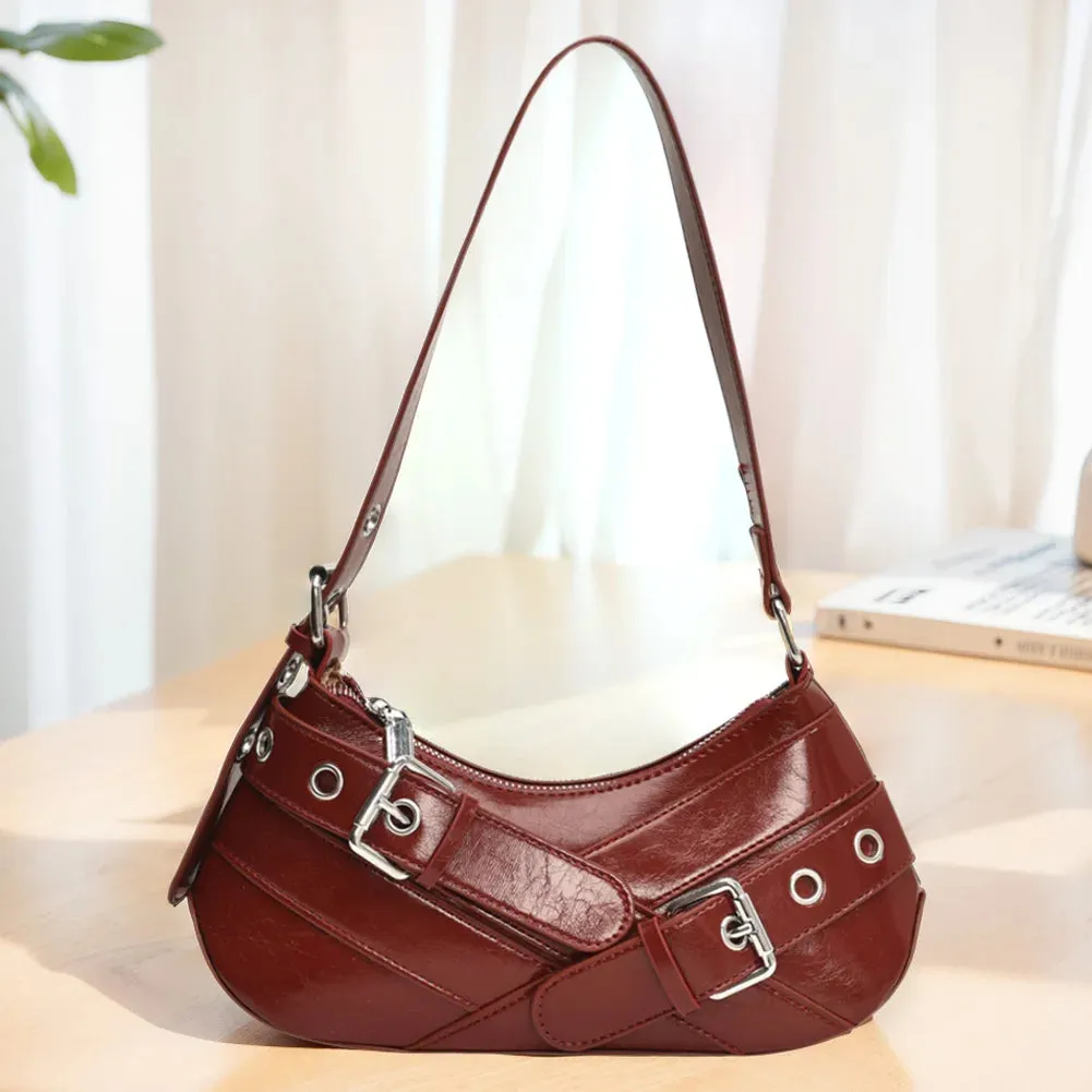 Uakiss Women PU Leather Punk Crossbody Bag Y2K Handbag Vintage Clutch Purse Adjustable Strap Armpit Bag for Vacation Travel Commuting