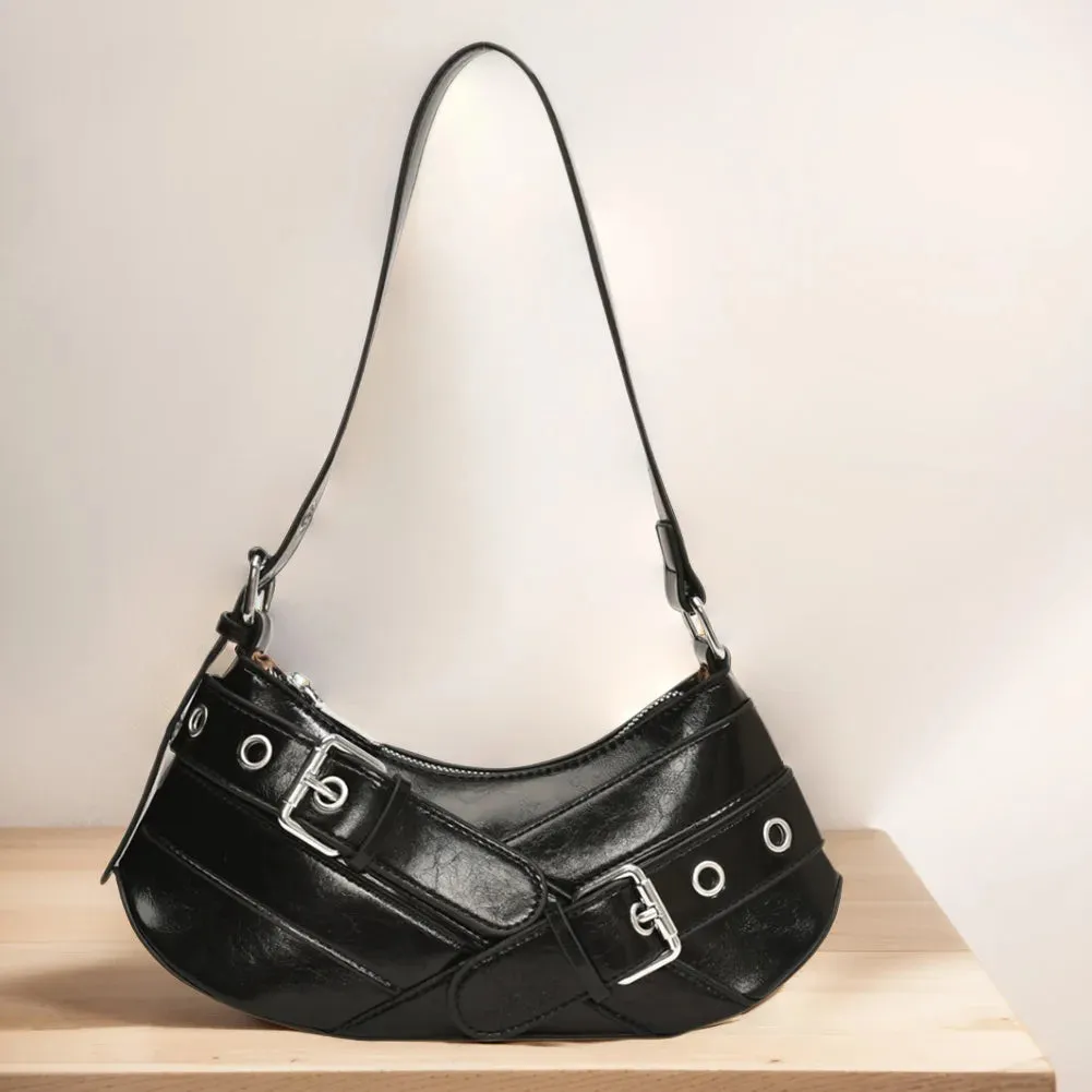 Uakiss Women PU Leather Punk Crossbody Bag Y2K Handbag Vintage Clutch Purse Adjustable Strap Armpit Bag for Vacation Travel Commuting