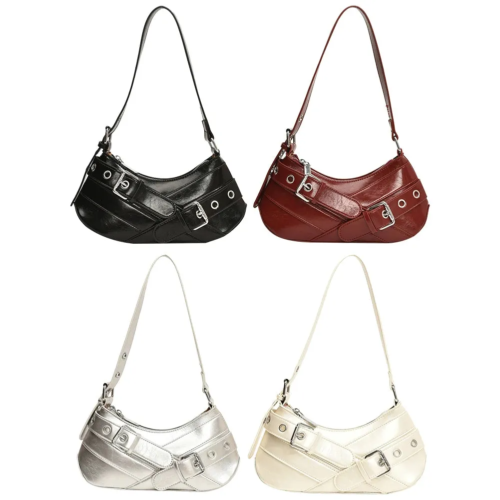 Uakiss Women PU Leather Punk Crossbody Bag Y2K Handbag Vintage Clutch Purse Adjustable Strap Armpit Bag for Vacation Travel Commuting